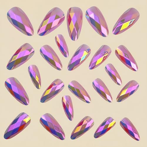 Press on Nails Medium Almond Fake Nails Pink Metal Chrome False Nails Style 13