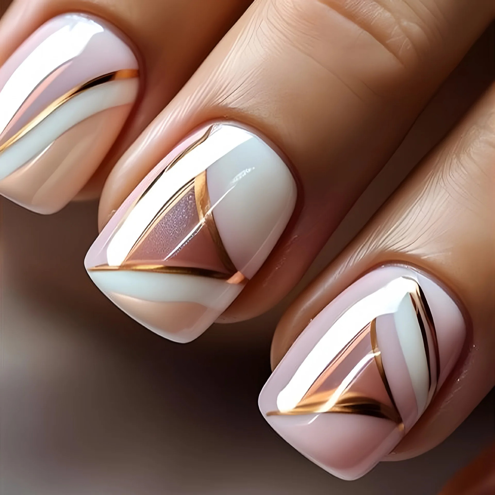 24PCS Green Striped Press on Nails Short Square Gradient Fake Nails