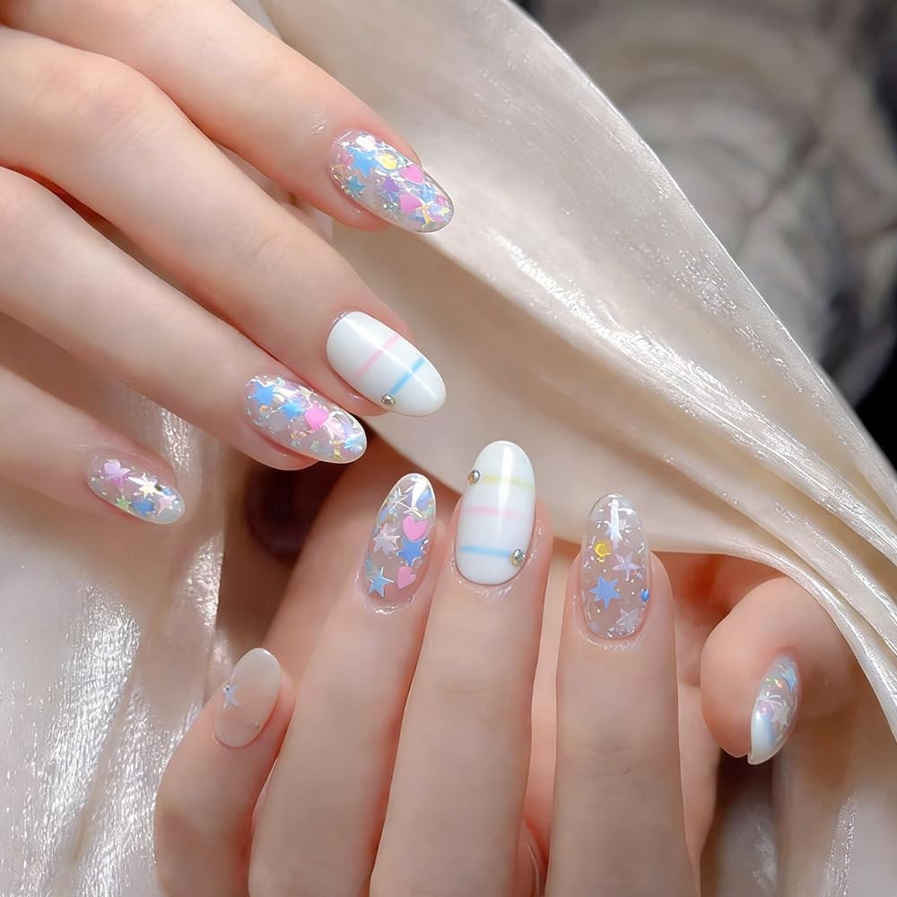 6 Grids Holographic Heart Star Circle Nail Art Sequins Glitter for Nails Nail…