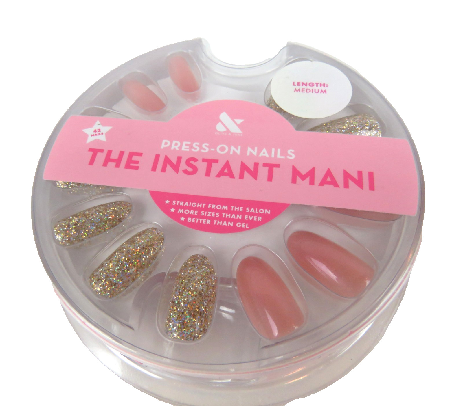 Press On Nails The Instant Mani – Short Squoval Classic French – 42ct Length Med
