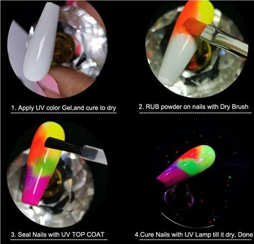 12 Colours Set Neon Pigment Nail Art Powder Dust Ombre Smoky Florescent Rainbow