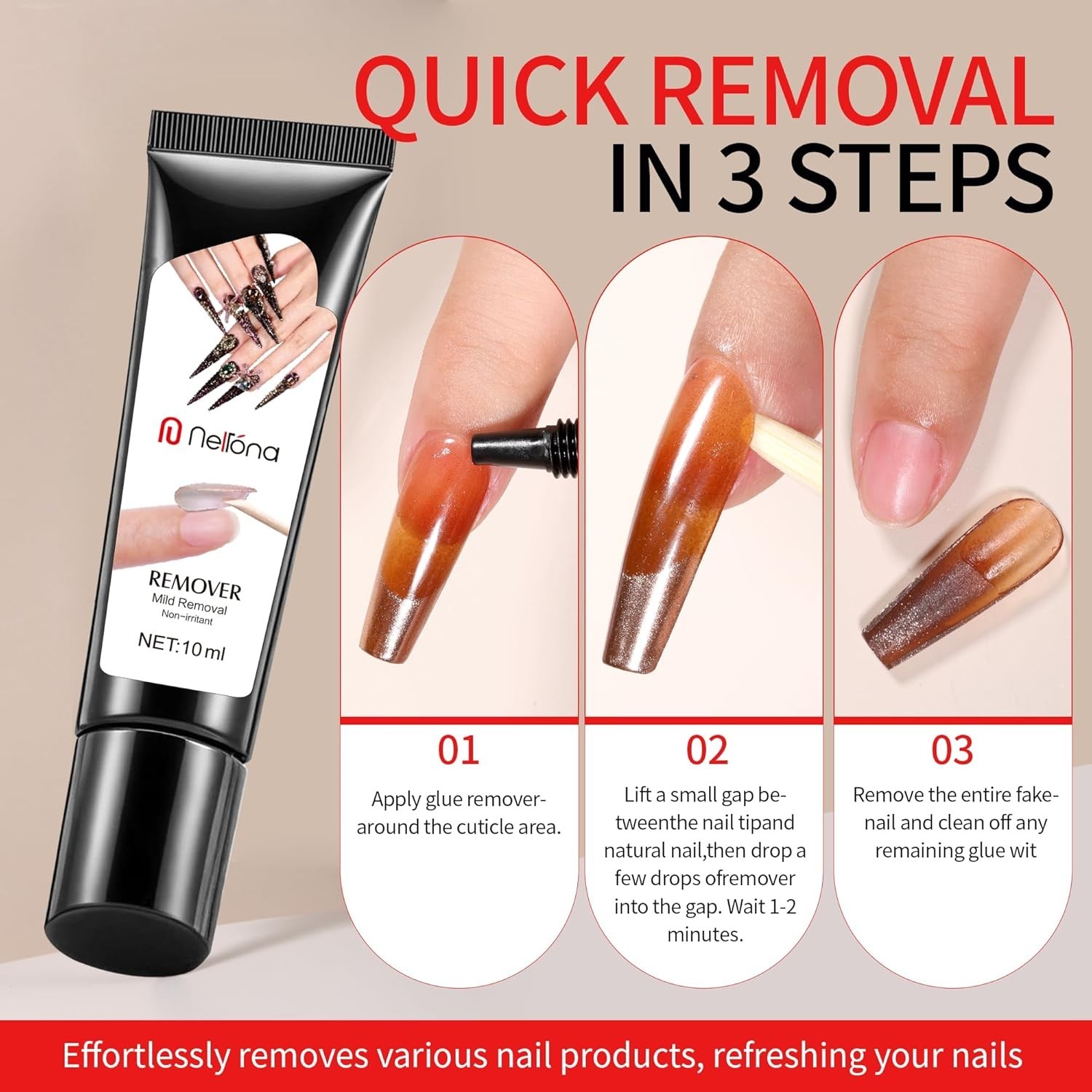 Semi Solid Nail Glue 10Ml for Press on Nails with 10Ml Remover Kit Nail Tips Glu