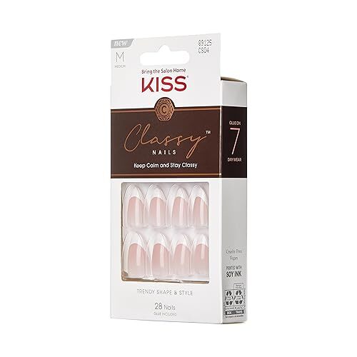 Classy Press On Nails, Nail glue included’, Light 1 Count (Pack of 28) Dashing