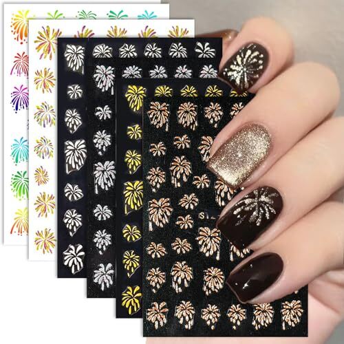 Gold Firework Nail Art Stickers Glitter Firework Nail Decals Shining Bronzing