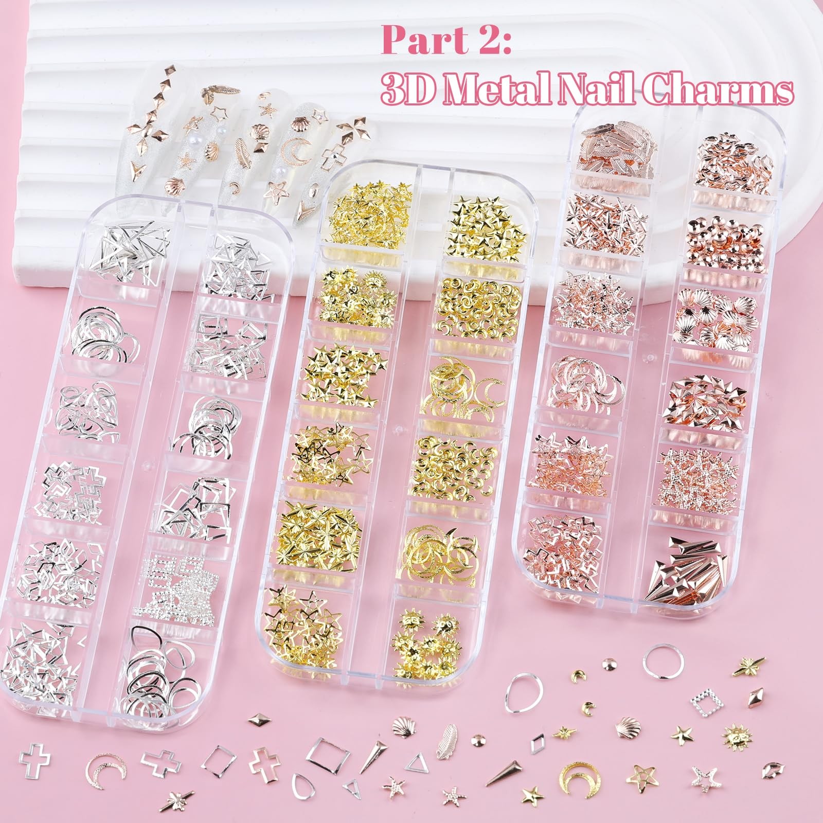 Kikonoke 10 Boxes Nail Art Kit – 12 Colors Pointed/Flatback Set 1 – 10
