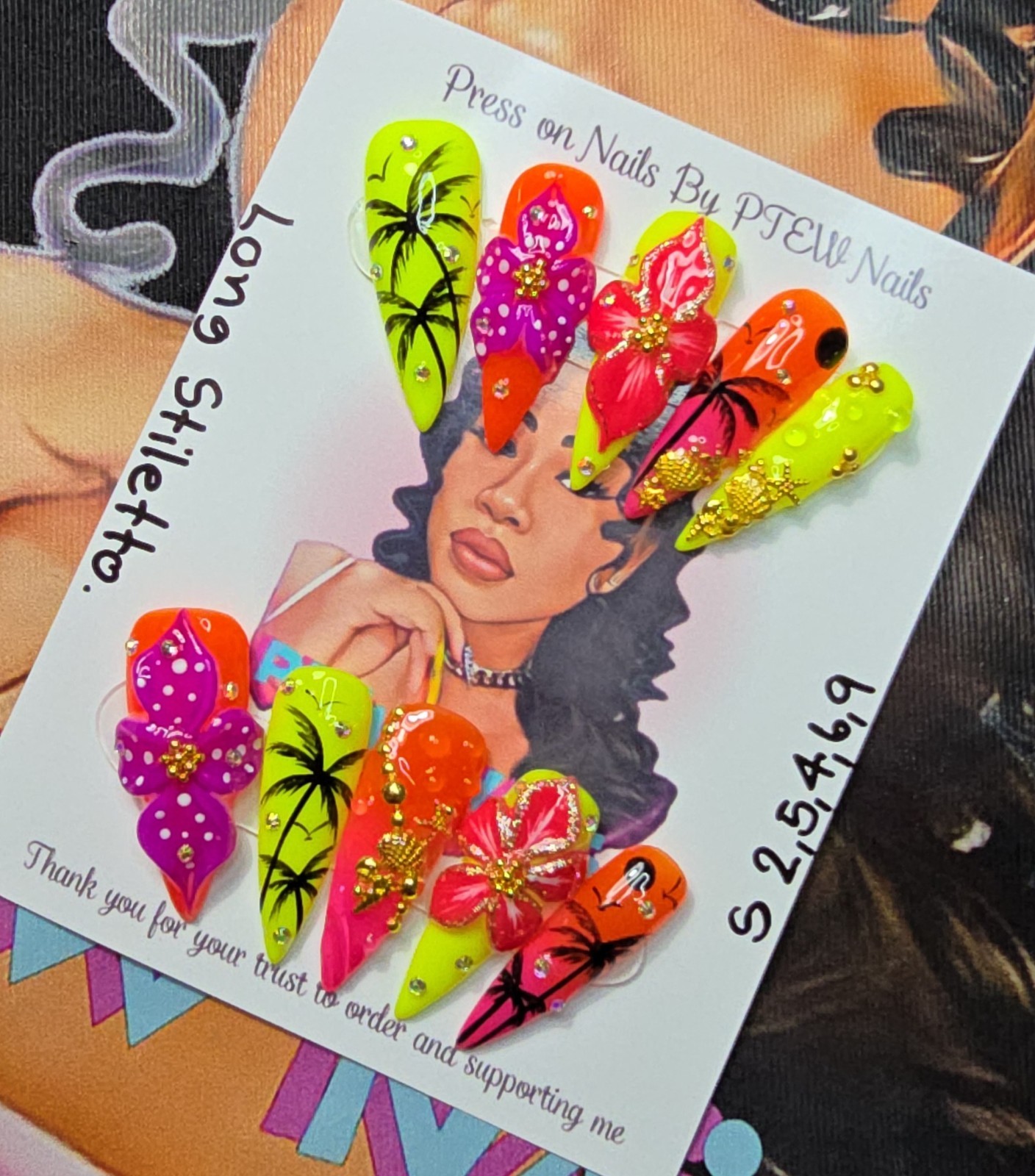 Handmade Gel Press On Nails, Small Size 2,5,4,6,9 Long Stiletto