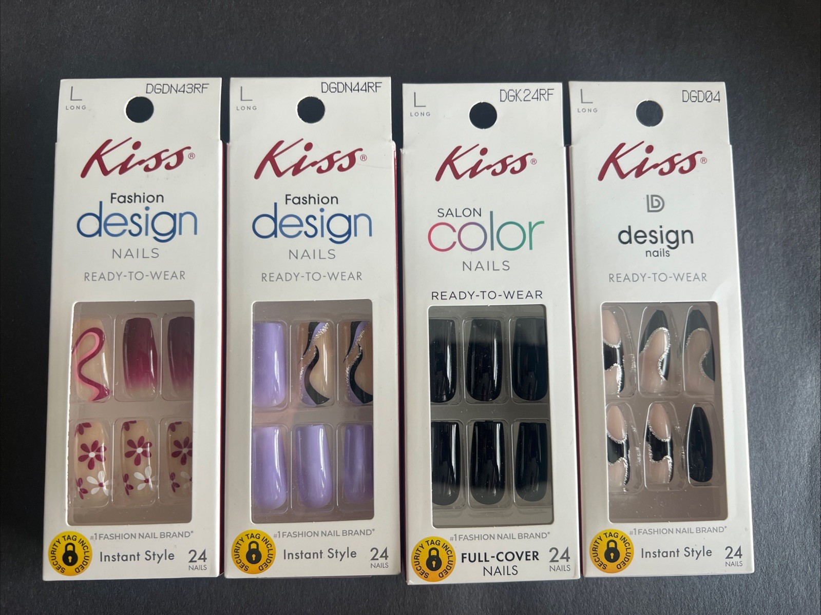 4x~Variety Pack~Kiss Design Ready To Wear Glue Nails~Long Length~Various Shapes