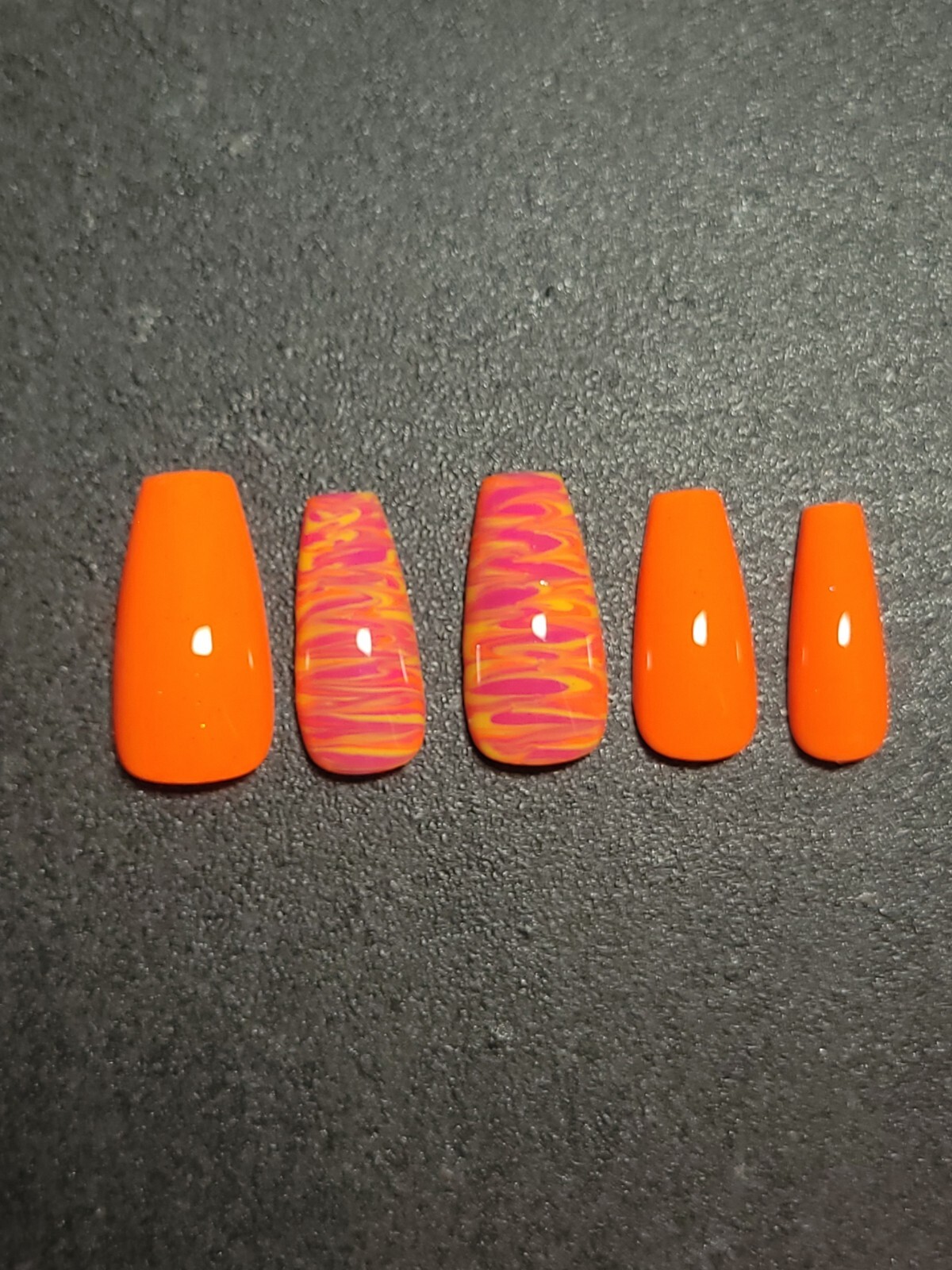 Custom Gel Press on Nails fake nails Handmade 10 pc set LARGE Neon Orange Pink