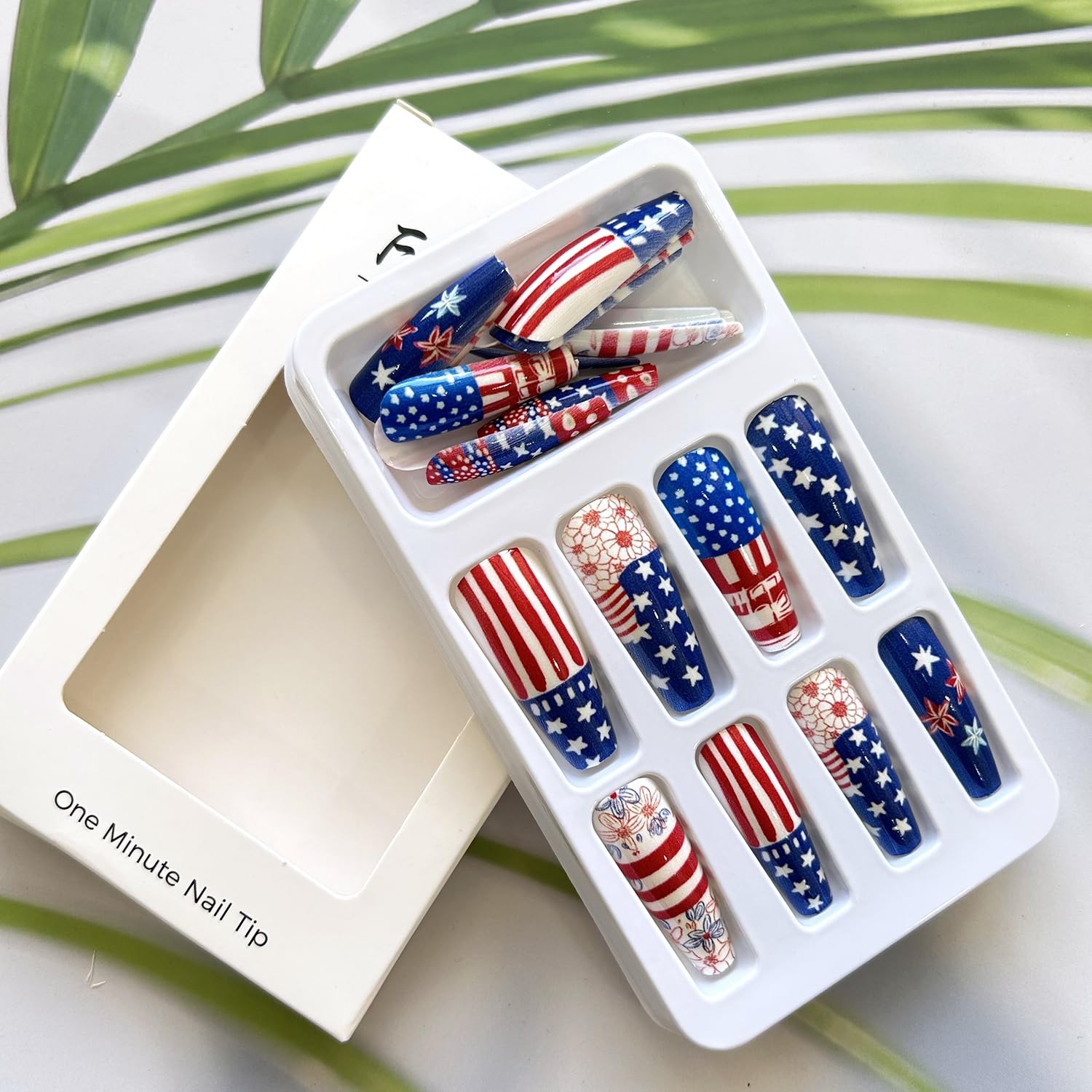 4th of July Independence Day Press on Nails Long Length Stars Patriotic False…
