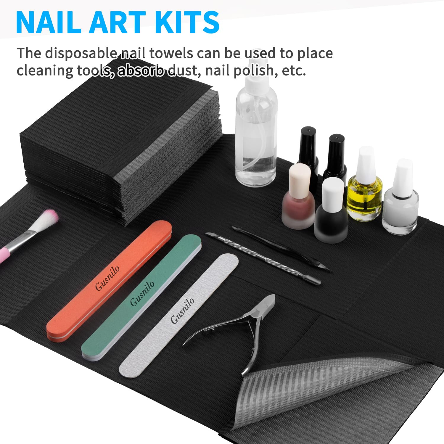 Nail Art Table Mat – Disposable Nail Paper Towels (50PCS) – Black Waterproof 3-P