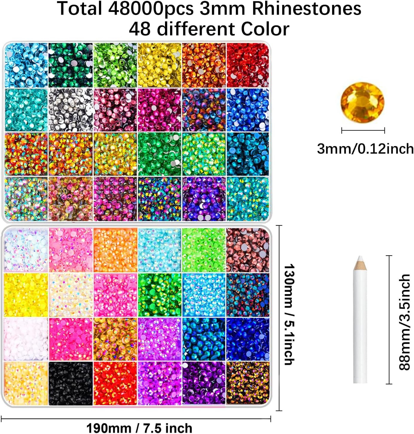 48000Pcs Gems for Crafting,Resin Jelly Rhinestones for Crafting, 48 Color 3Mm Fl