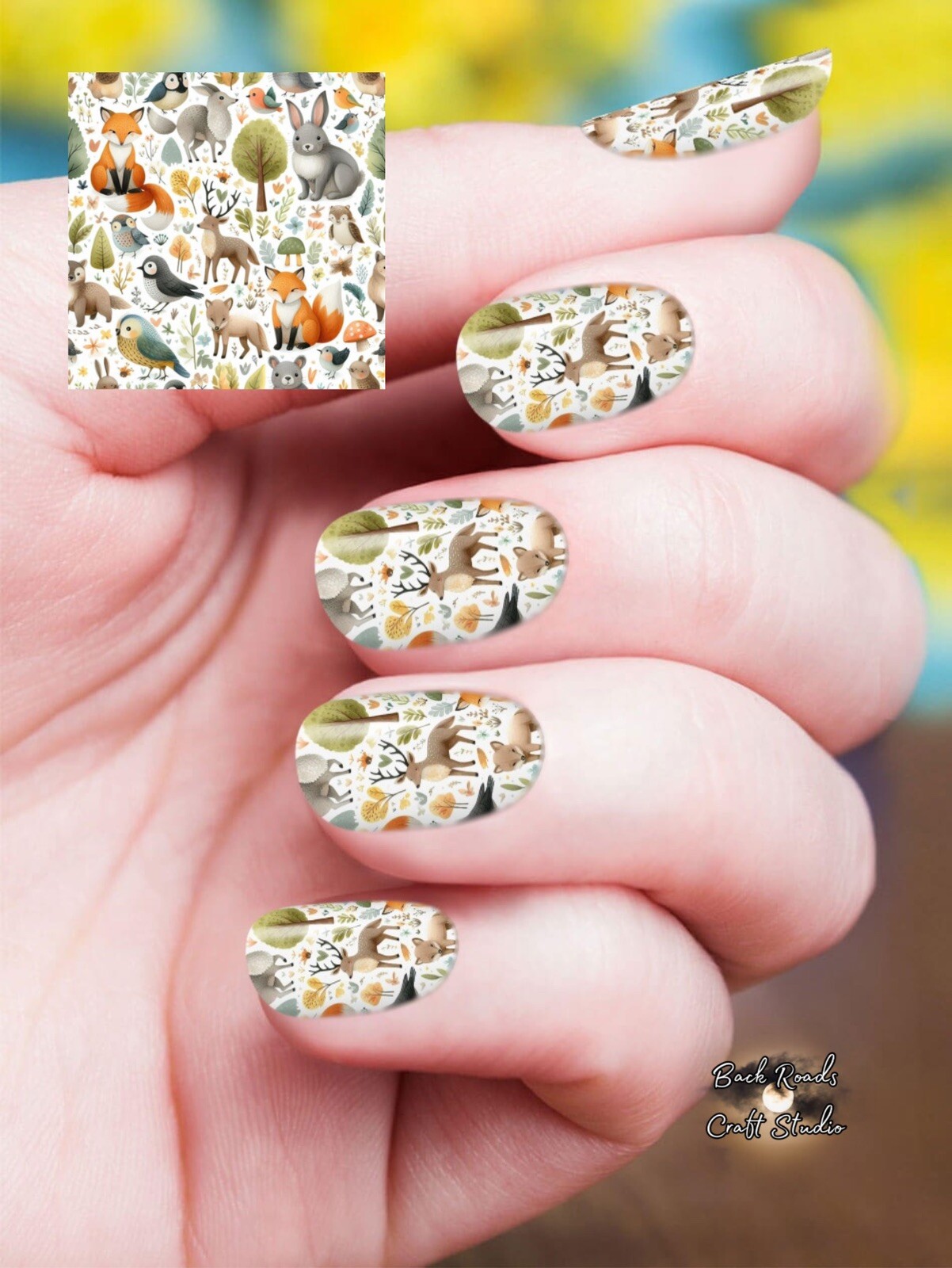 Nature Deer Full Squares Waterslide Nail Decals Set of 2 , 2.40 X 2.40