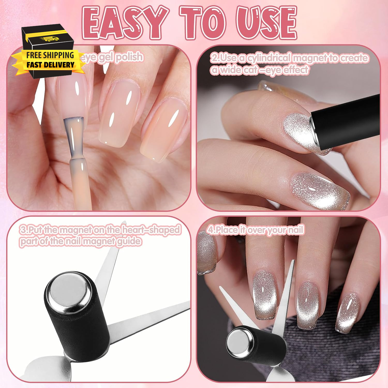 3Pcs Cat Eye Magnet for Nails – 3-In-1 Nail Art Magnet Kit with Scissor & Cylind
