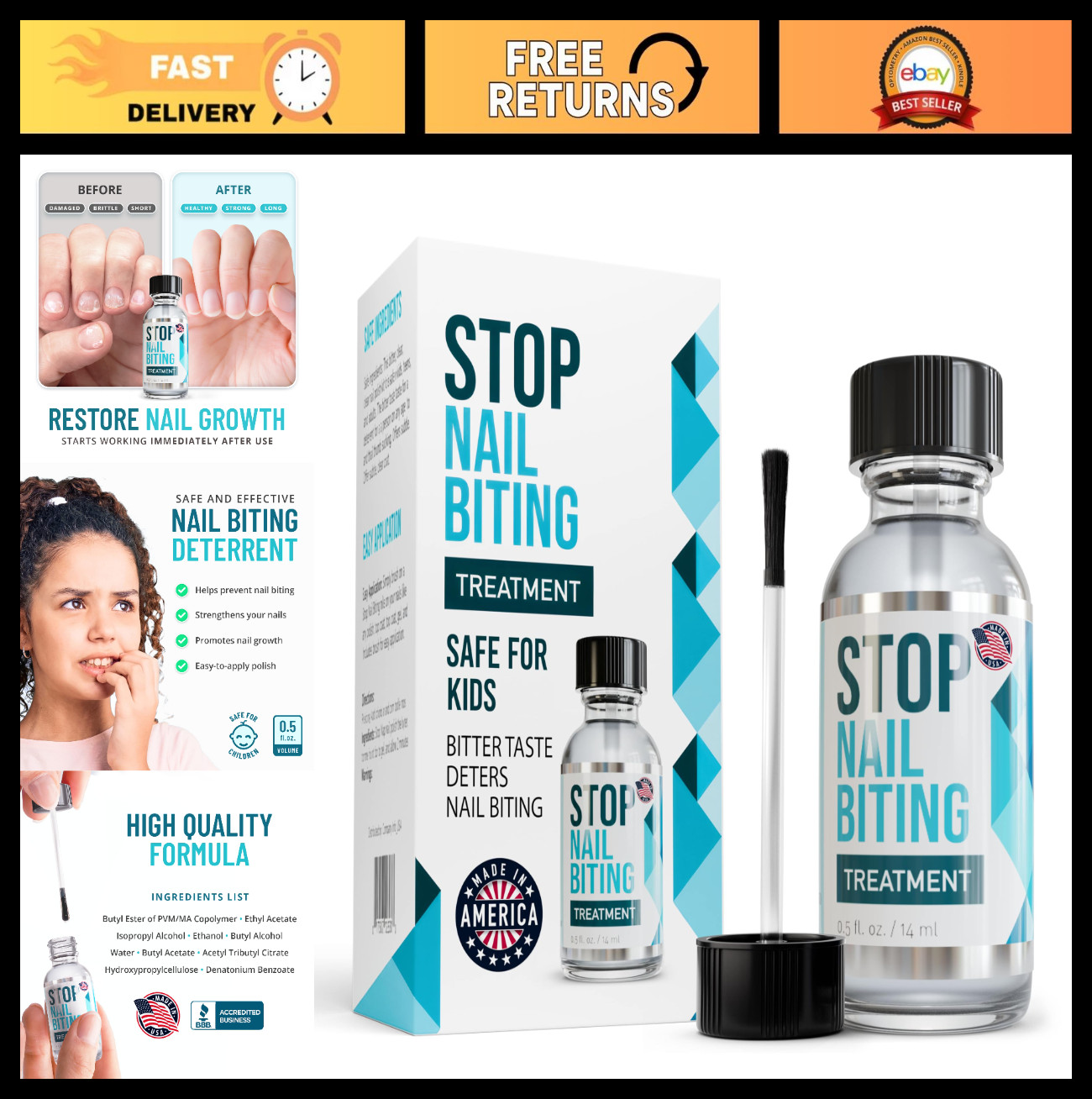 Nail Biting Treatment for Kids & Adults – Bitter No-Bite Polish, Non-Toxic, 0.5