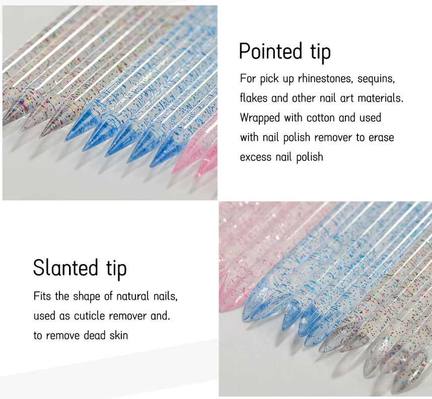 100Pcs Reusable Crystal Glitter Stick Double End Nail Art Cuticle Pusher Remove