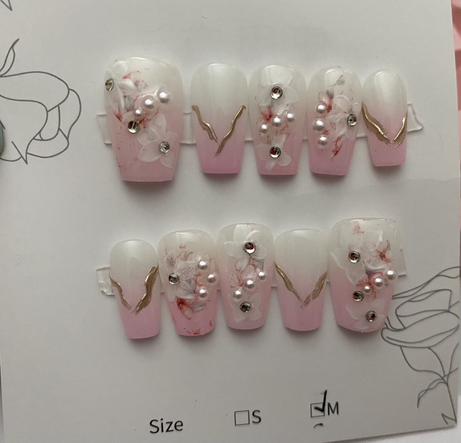Flowers Blossom -custom Nails Handmade press on nails-10 pcs-Medium
