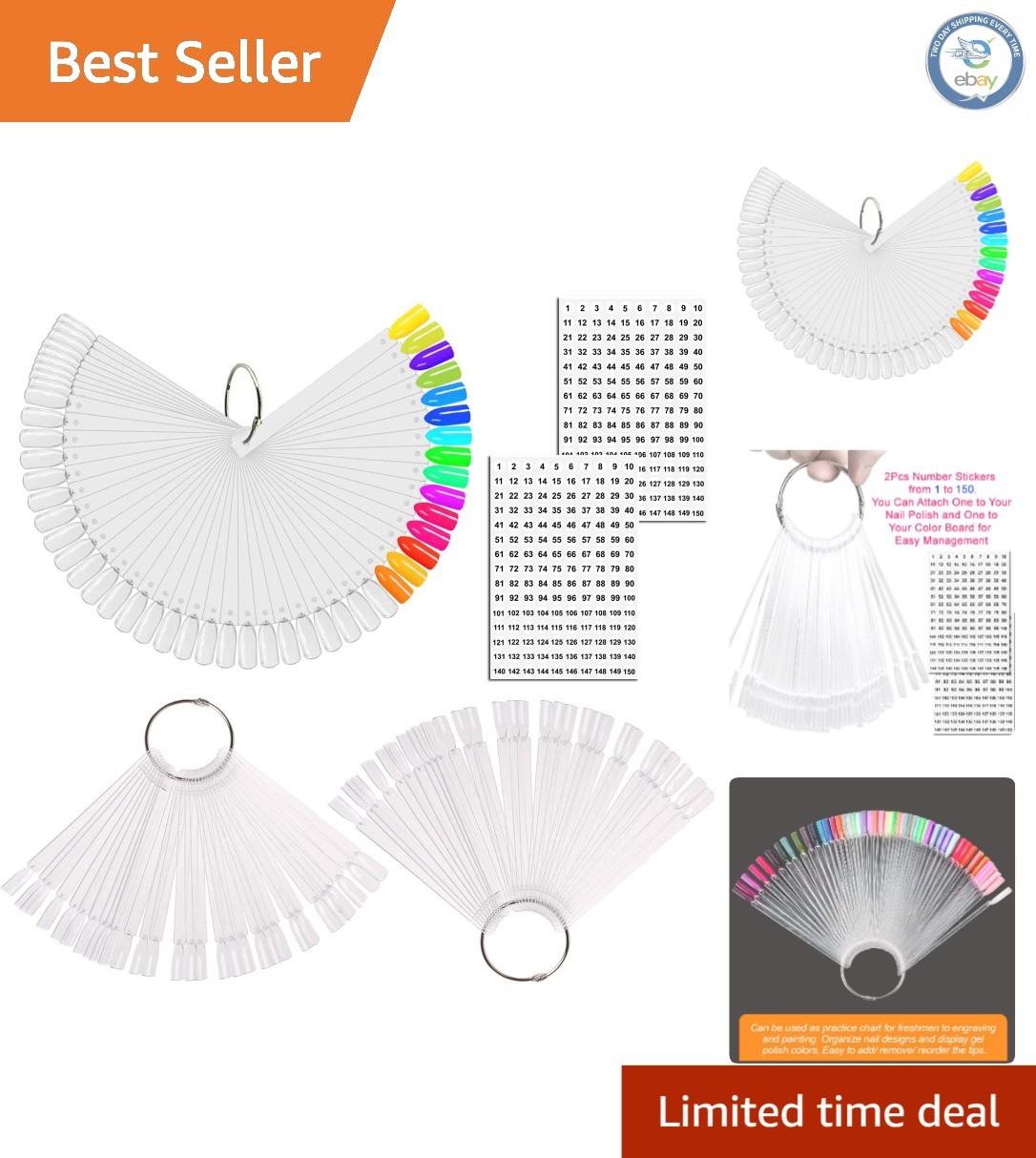 150-Count Nail Swatch Sticks with Ring – Perfect for Art Practicing & Display