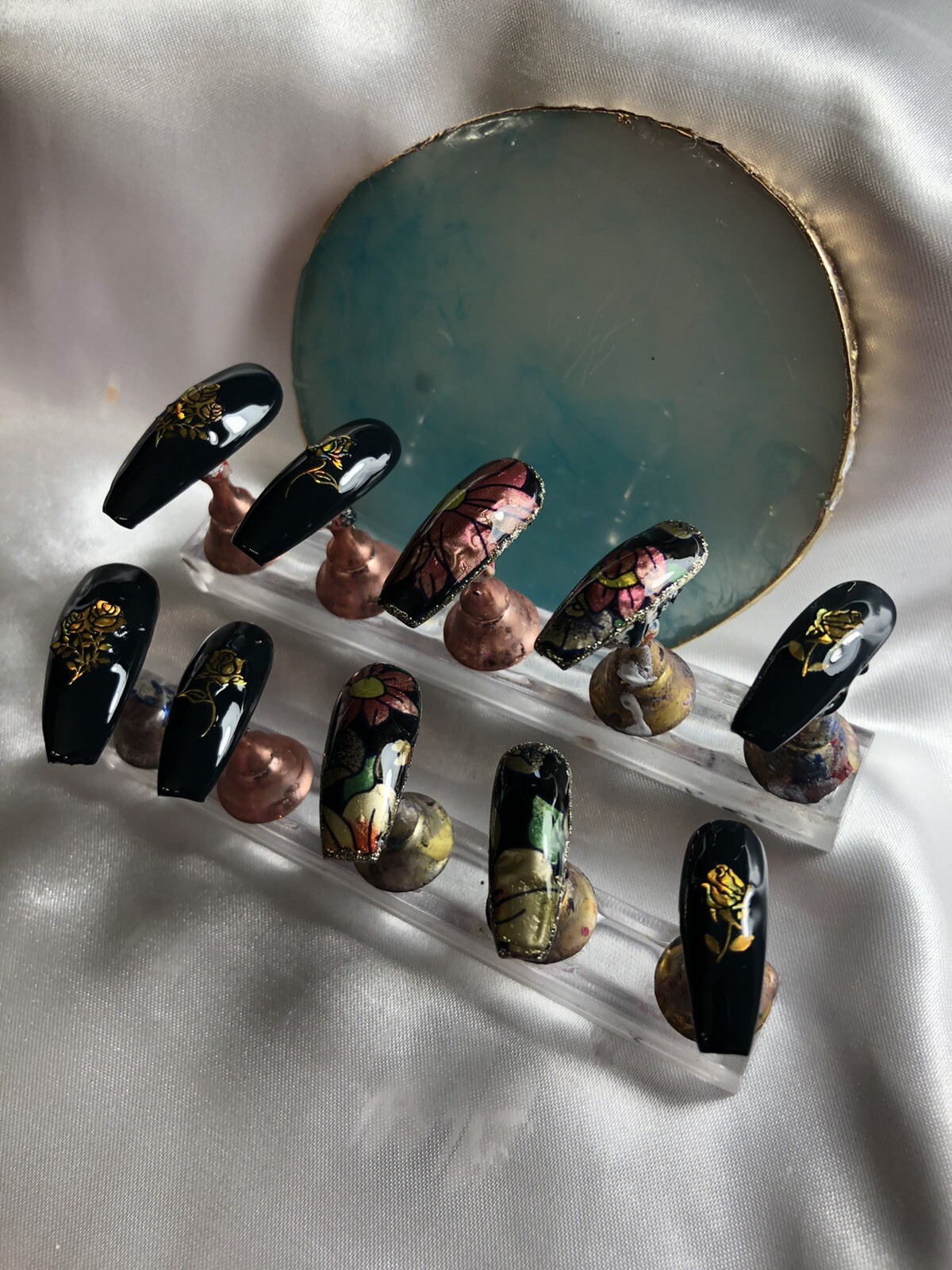 Z-NAILZ! Gorgeous Set Of Handcrafted Custom Long Coffin Press On Nails