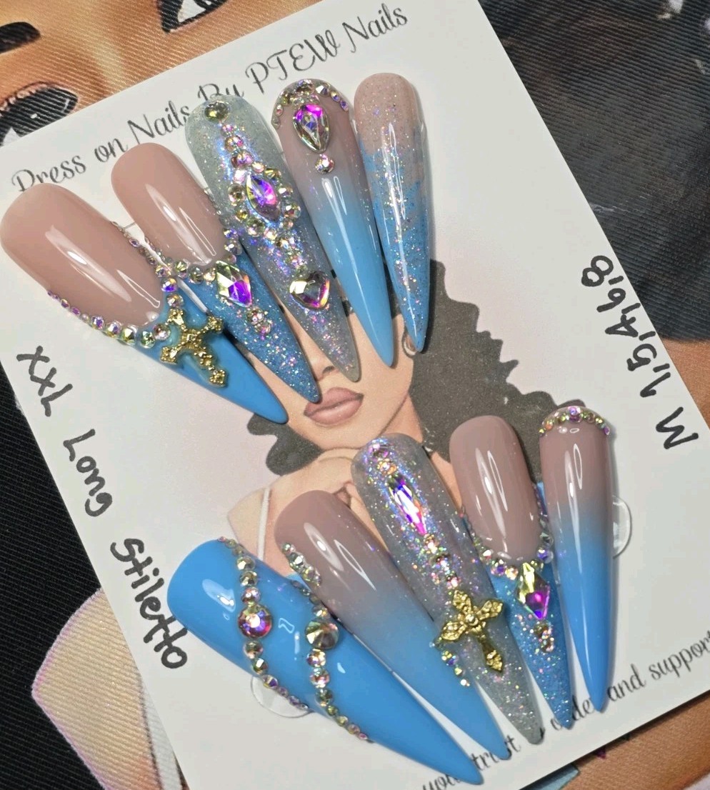Handmade Press On Nails,Medium Size 1,5,4,6,8 XXL Long Stiletto