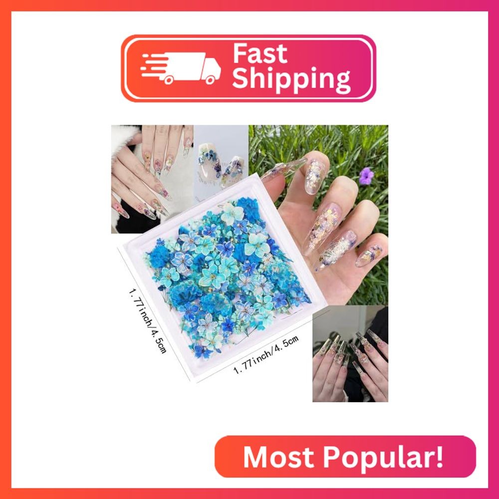 3D Dried Flowers for Nails, Spring Flower Nail Art Stickers 1Box Dried Flowers f