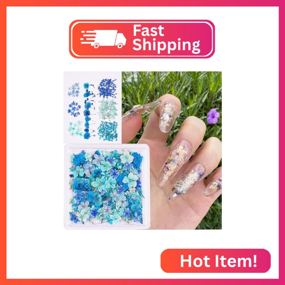 3D Dried Flowers for Nails, Spring Flower Nail Art Stickers 1Box Dried Flowers f