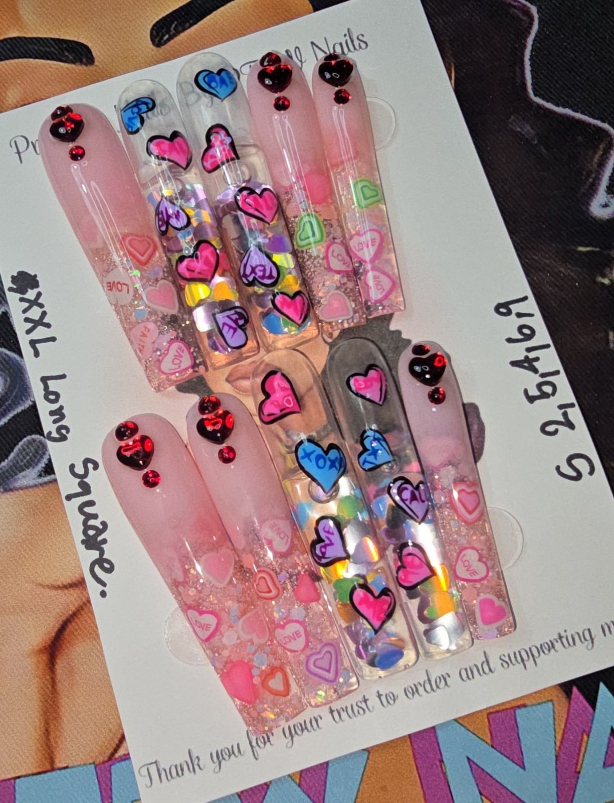 Handmade Gel Press On Nails,Aquarium Nails Small Size 2,5,4,6,9 XXL Long Square