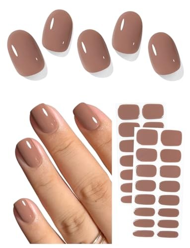 Semi Cured Gel Nail Strips (), 30 Pcs Gel Nail Wraps, Stickers, Long Deep Brown