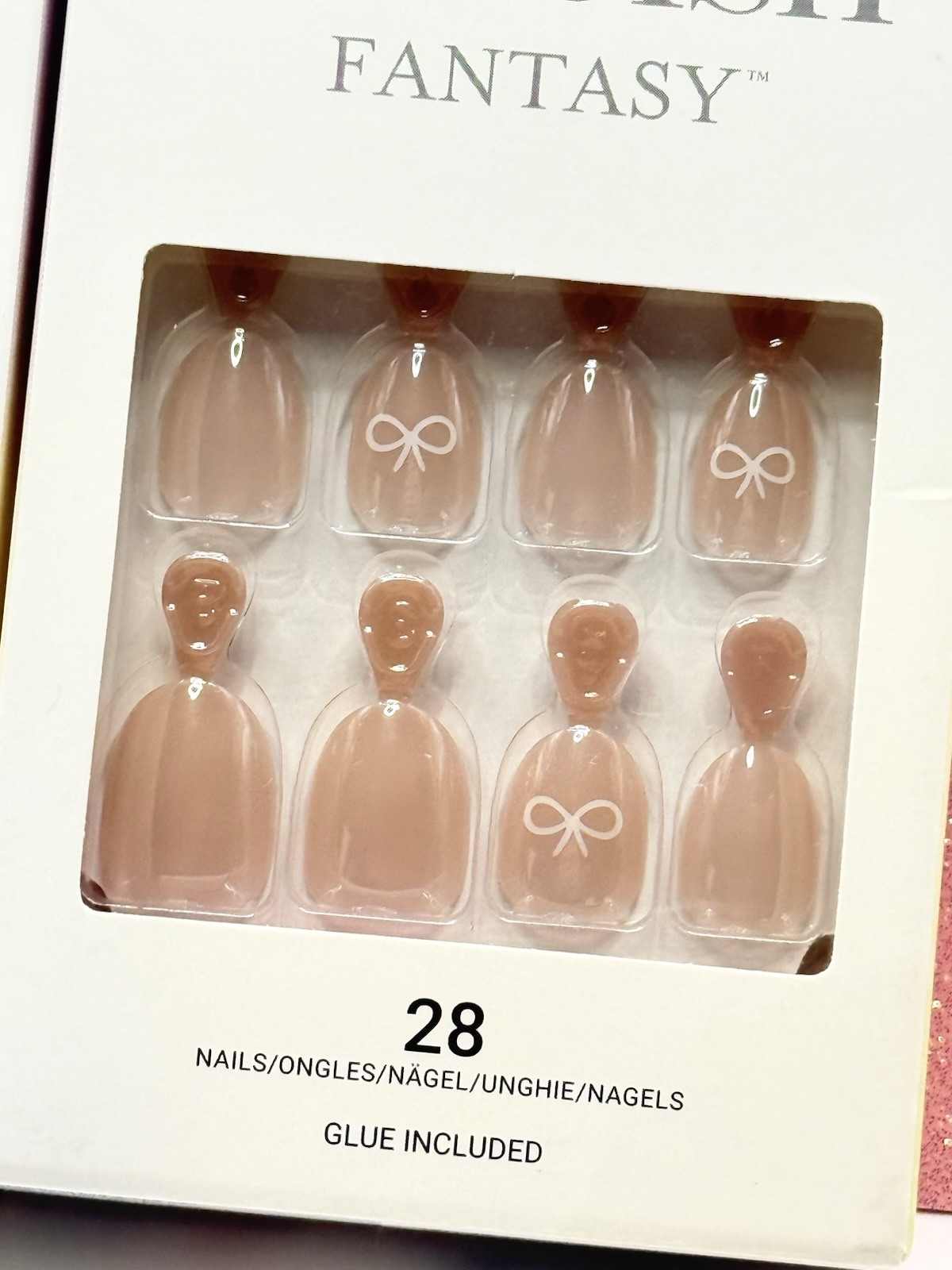 Kiss Voguish Fantasy Press-On Nails Real Short Oval Nude Bow Manicure 20354 X2
