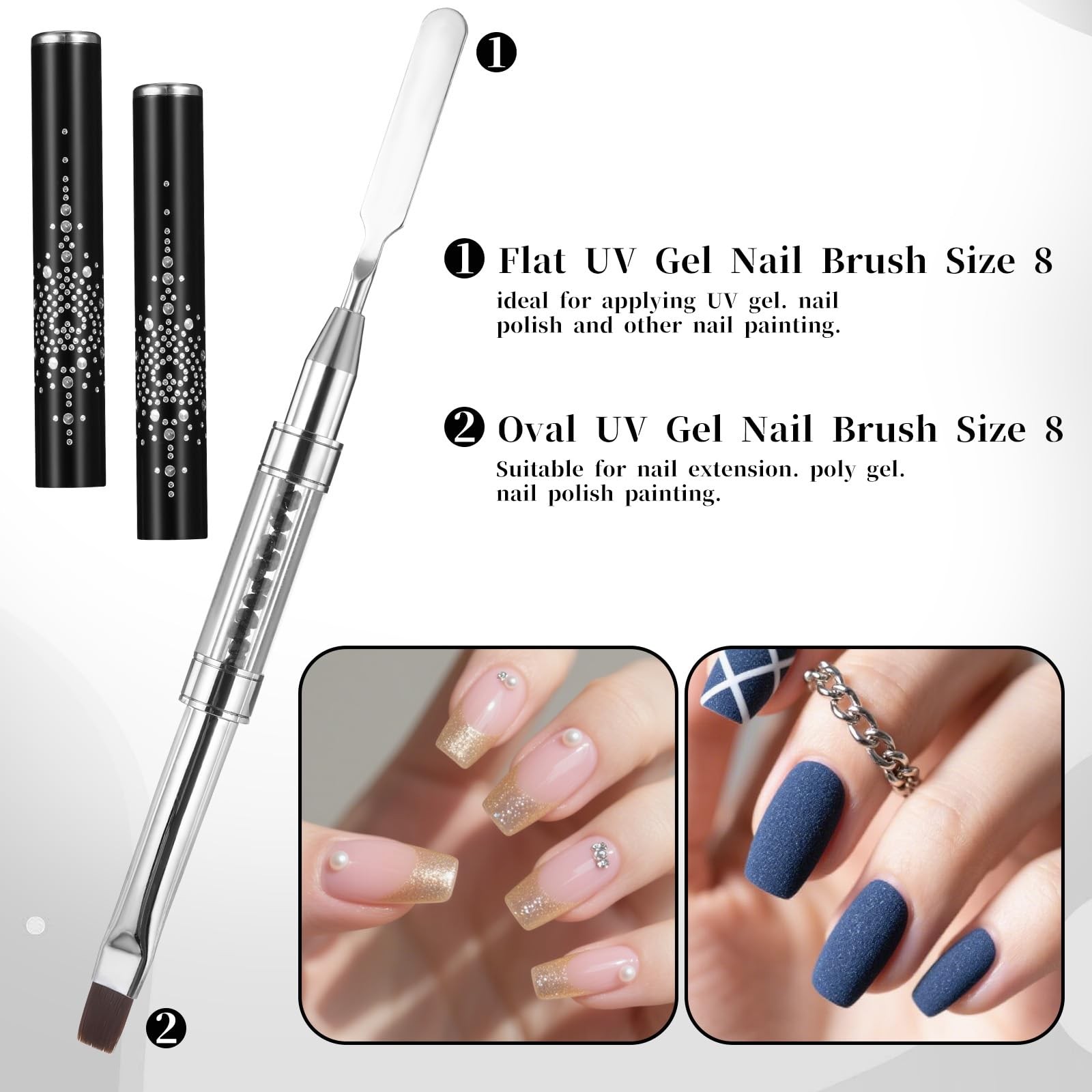 2 Pcs Double Ended Nail Builder Gel Brush French Tip Brush for Nail Art Design