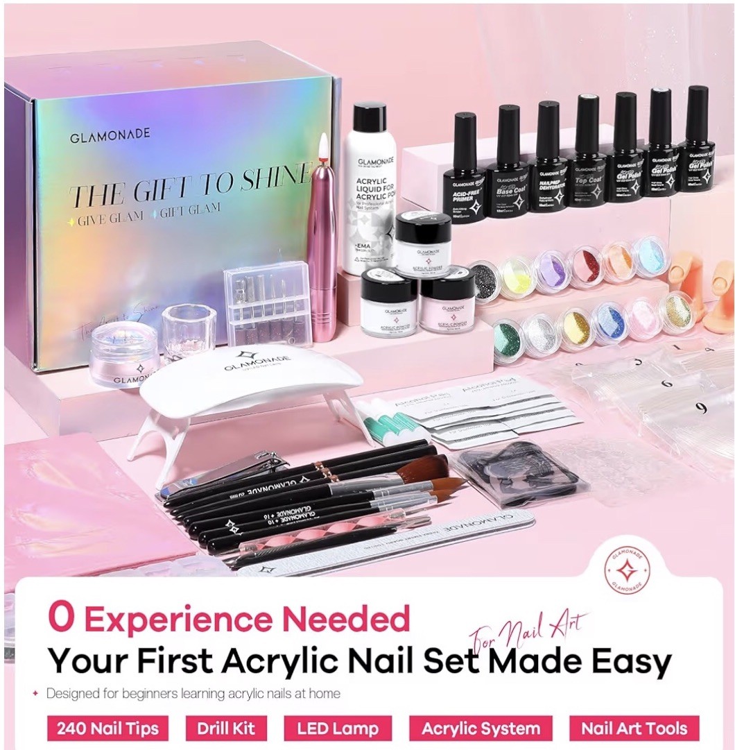 Glamonade Acrylic Nail Kit for Beginners: Professional Nail Set with Drill Acryl
