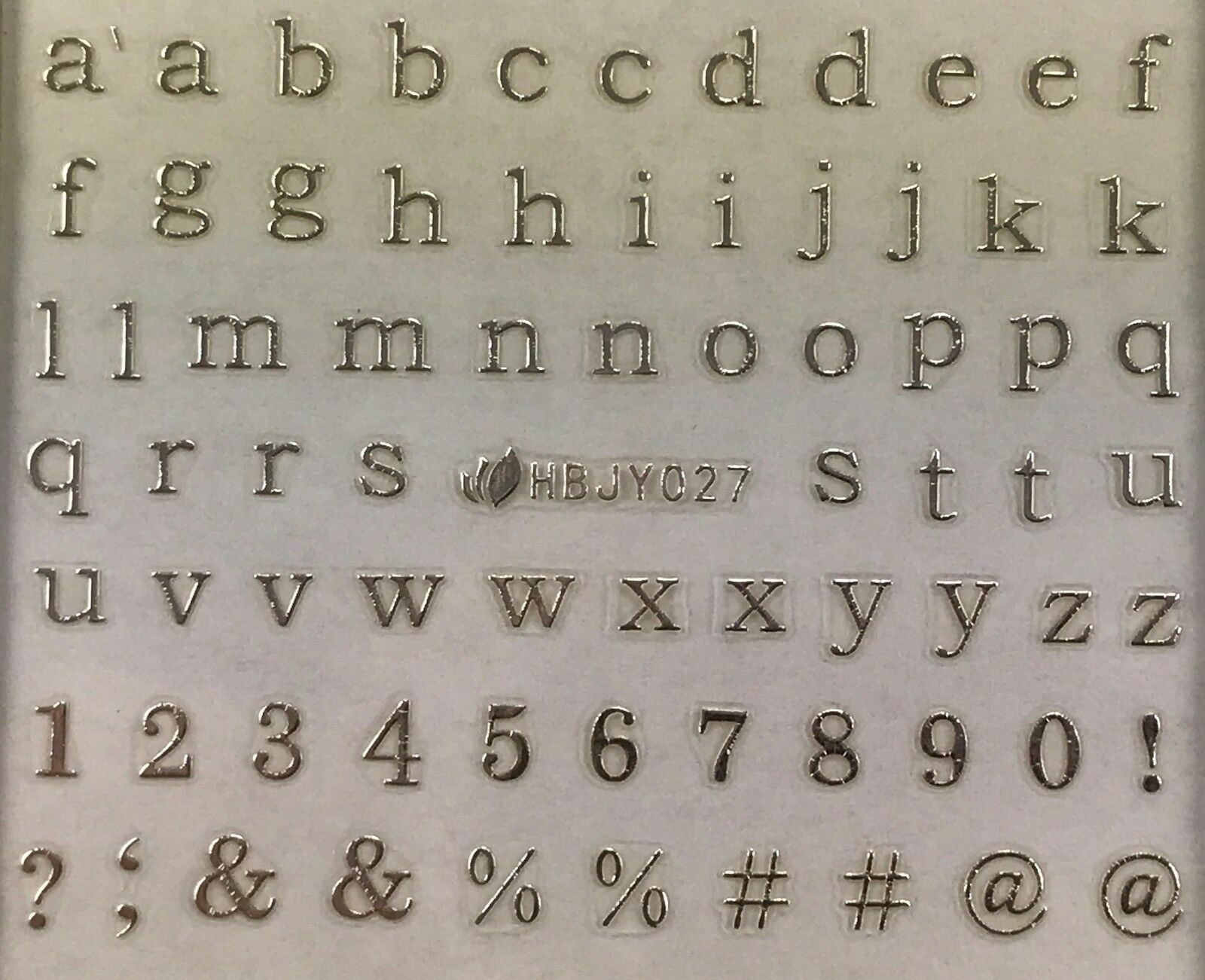 Nail Art 3D Decal Stickers Lowercase Alphabet Silver Letters & Numbers HBJY027