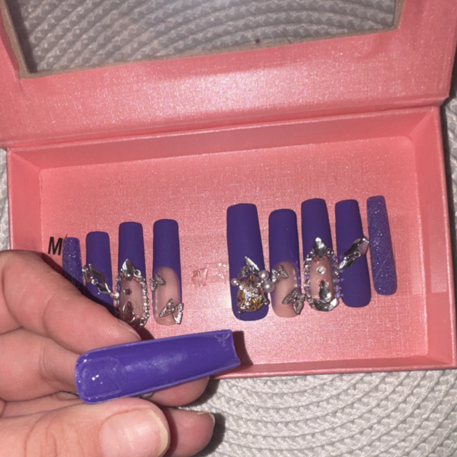 Lovful Purple 3D Glitter Coffin Long Press-On Nails Full Cover Set