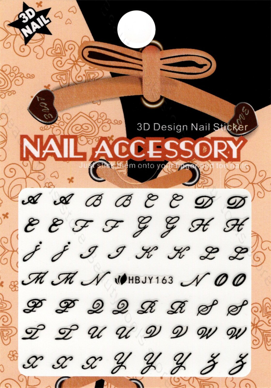 Nail Art 3D Decal Stickers Alphabet Letters In Writing Black HBJY163