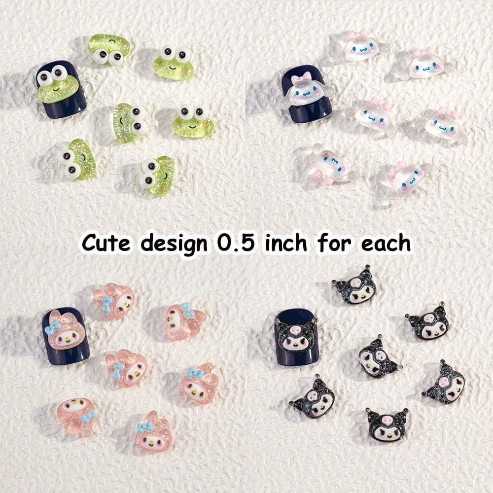 80Pcs Kawaii Nail Charms Set, 3D Cartoon Colorful Nails Accessories for DIY N…