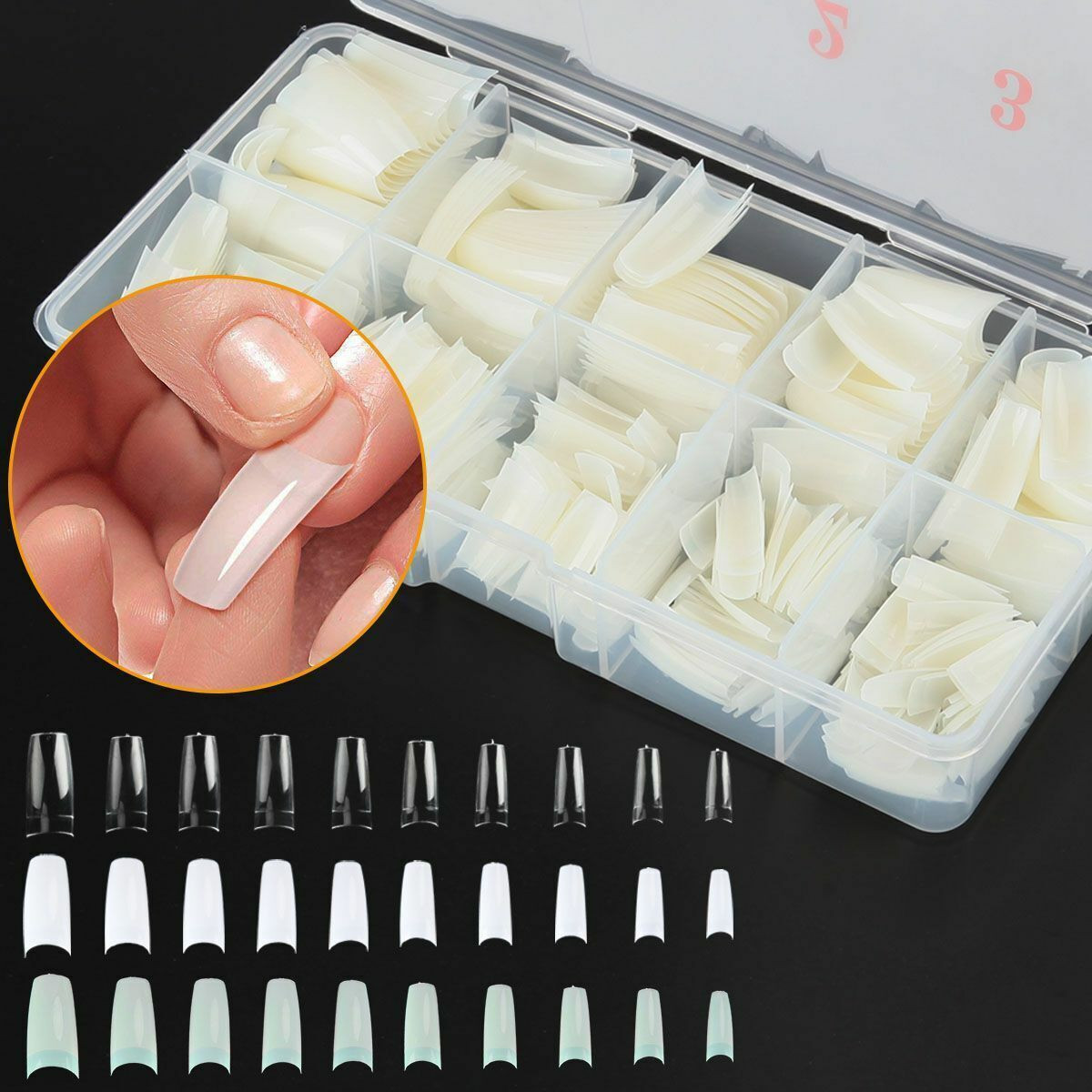 500-1000Pcs Set Coffin Nail Tips Long Square French Fake False Nails Transparent