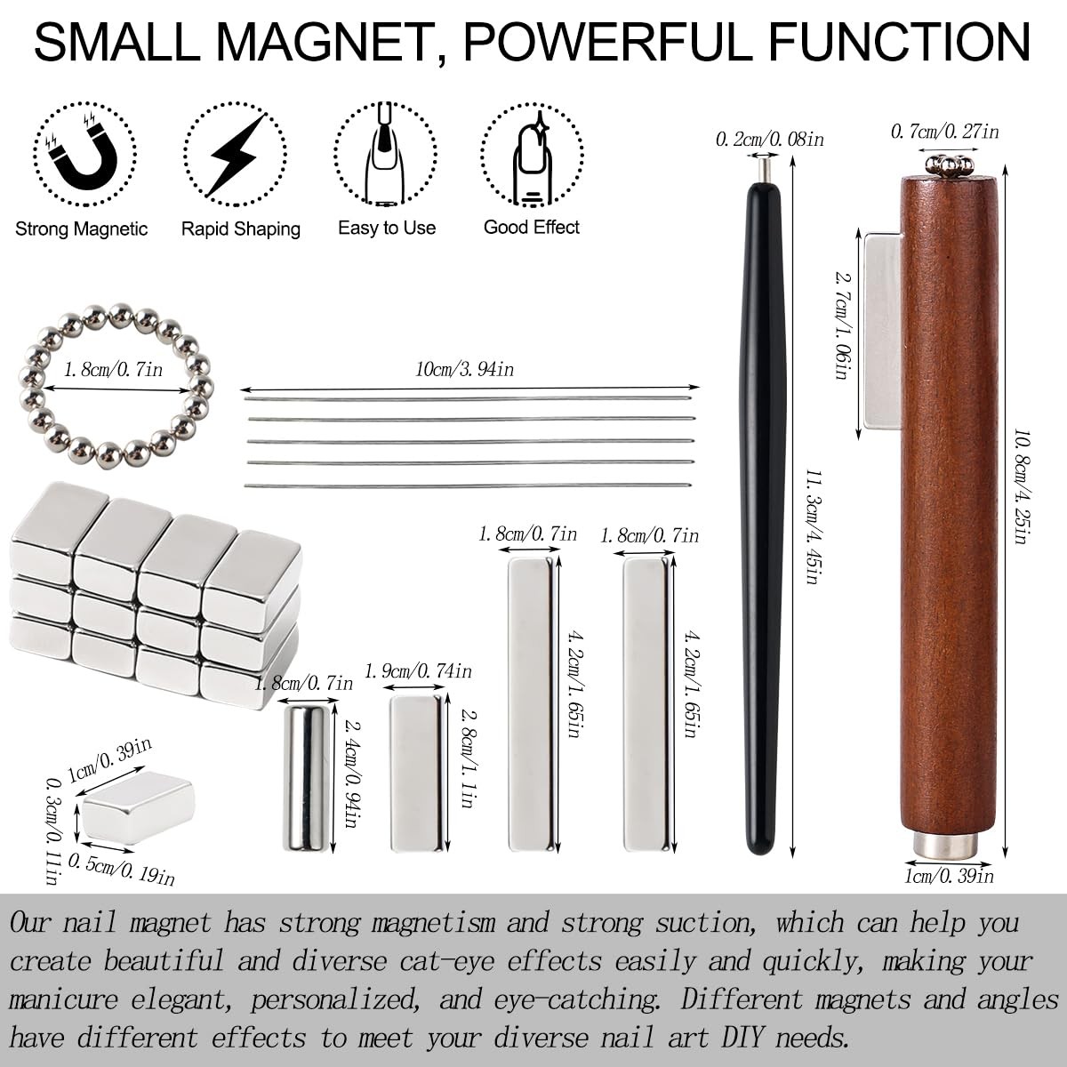 43PCS Nail Magnet Tool Set,Cat Eye Gel Nail Polish Magnetic Stick Wand Pen with