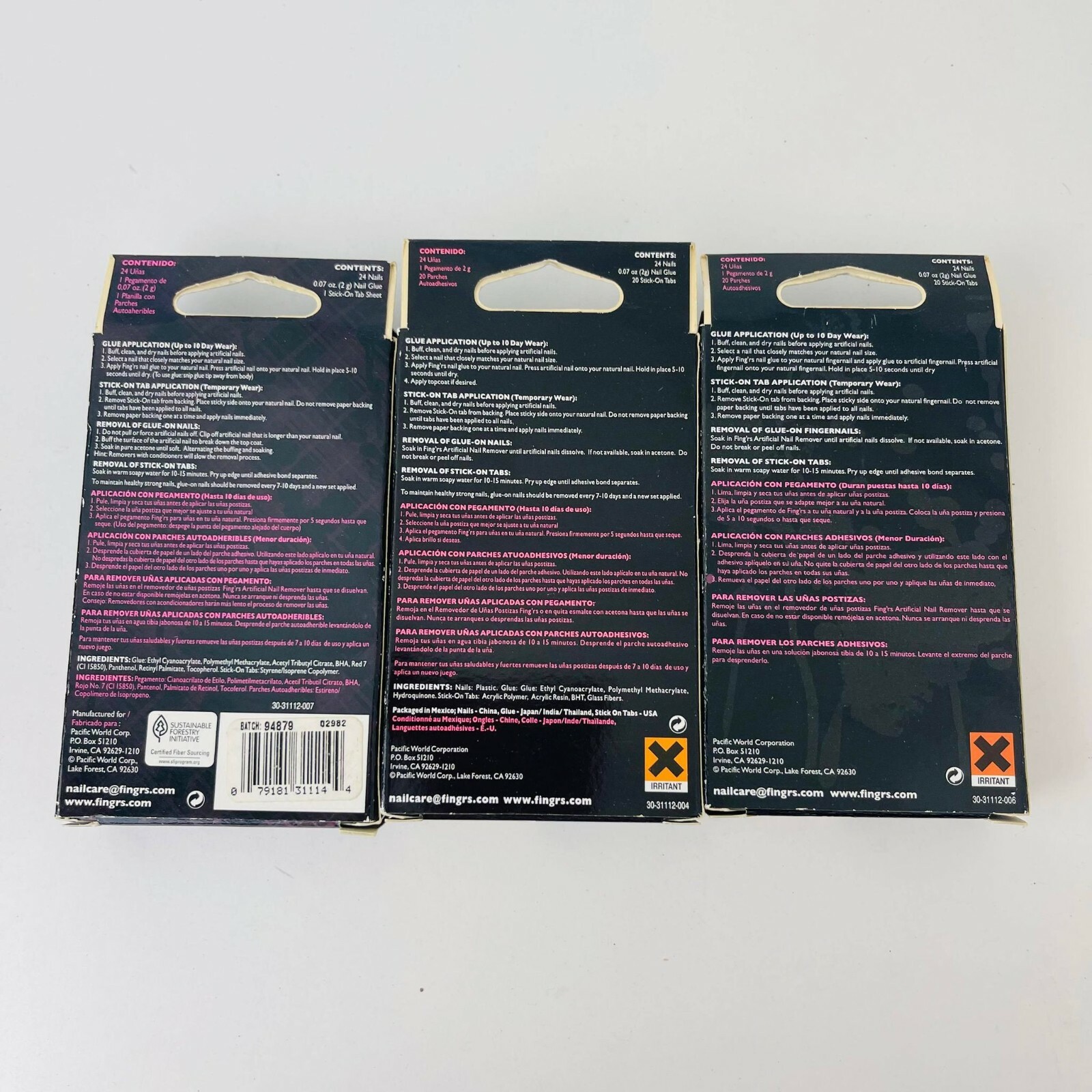 Lot of 3 Combo Fing’rs Edge HardCore Nails 24Nails Short With Glue 31120/31114