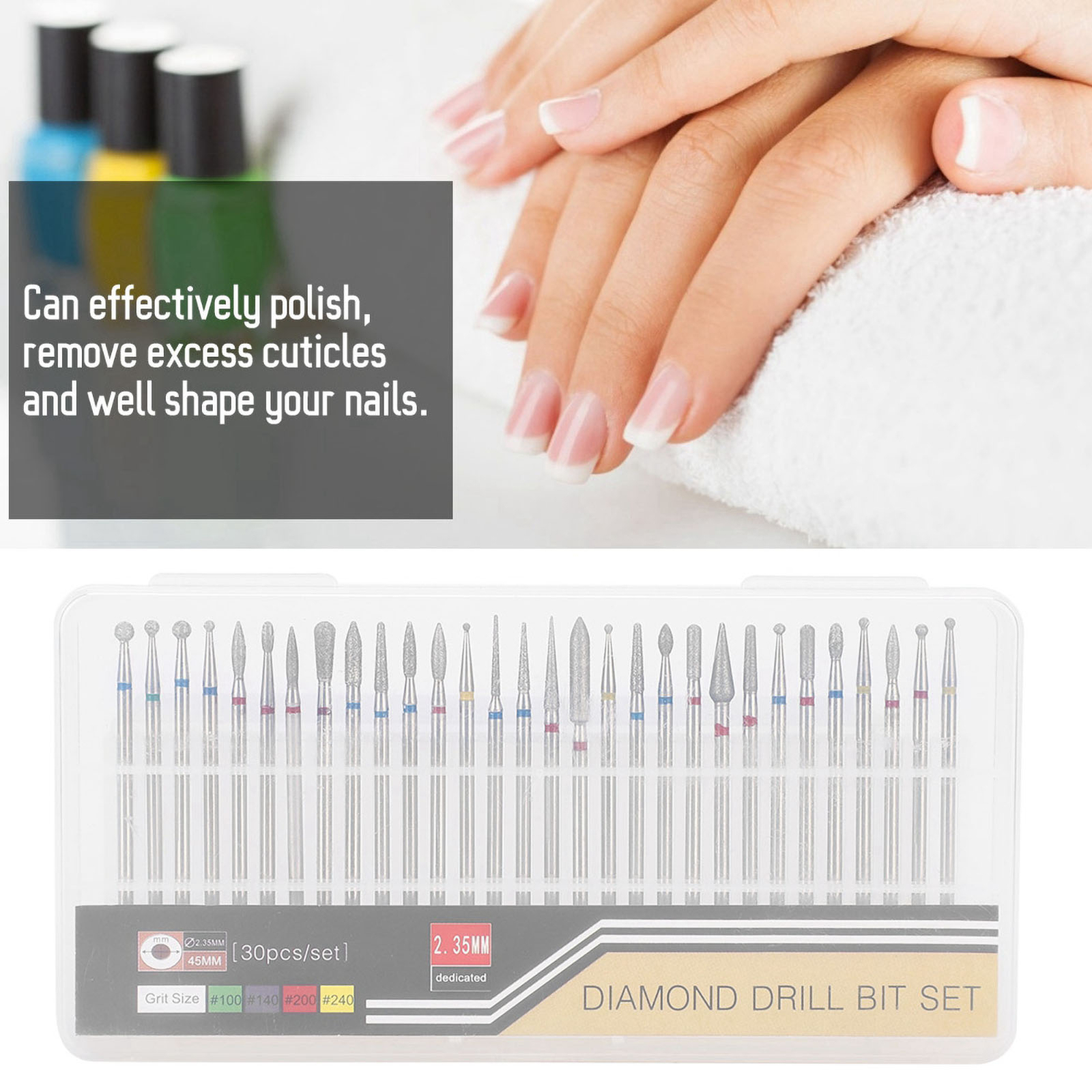 30Pcs/Set Diamond Grinding Head Nail Art Drill Polish Head Kit Nail Drill