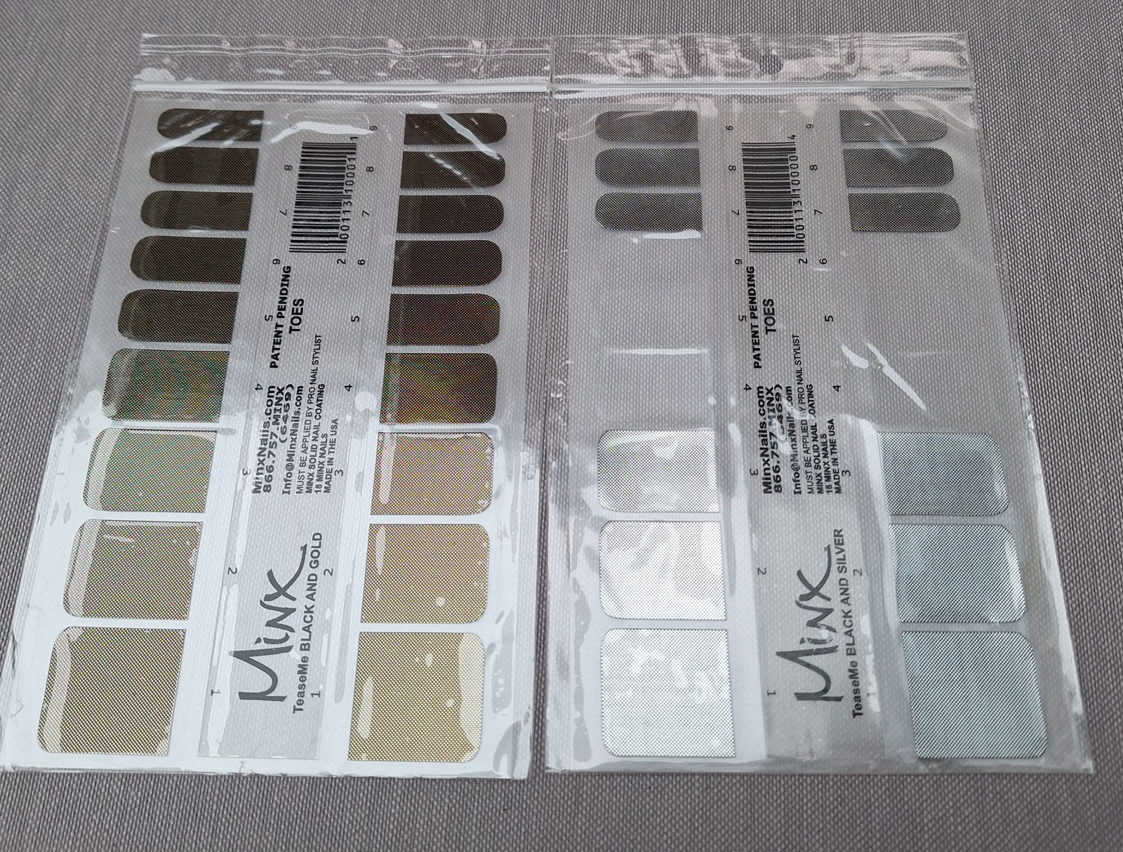 Gold and Silver on Black base. Minx Professional Finger/Toe Nail Wraps/Foils.