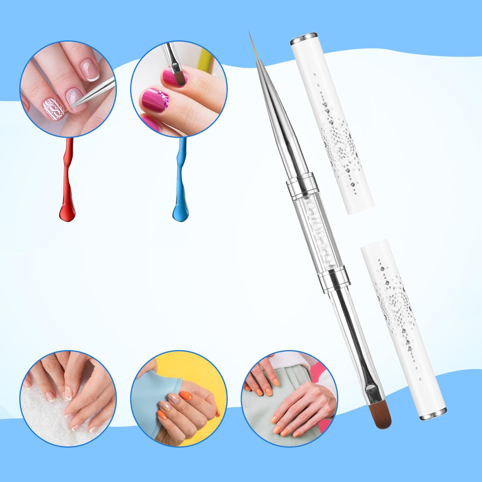 2 Pack Double Ended Nail Builder Gel Brush French Tip Art White Liner Set
