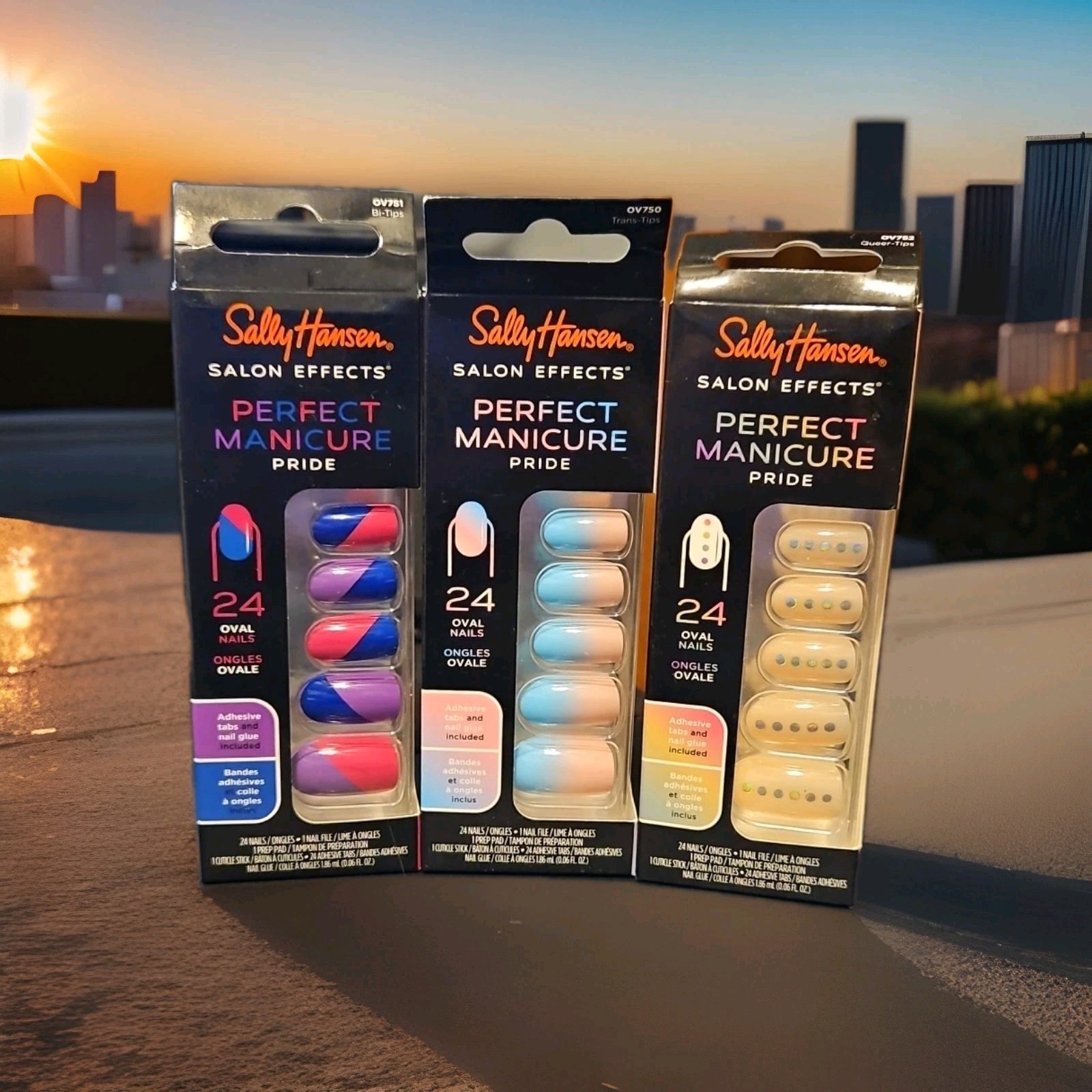 3-SALLY HANSEN-SALON EFFECTS-PERFECT MANICURE-PRIDE-OVAL-BI/TRANS/QUEER-NEW!