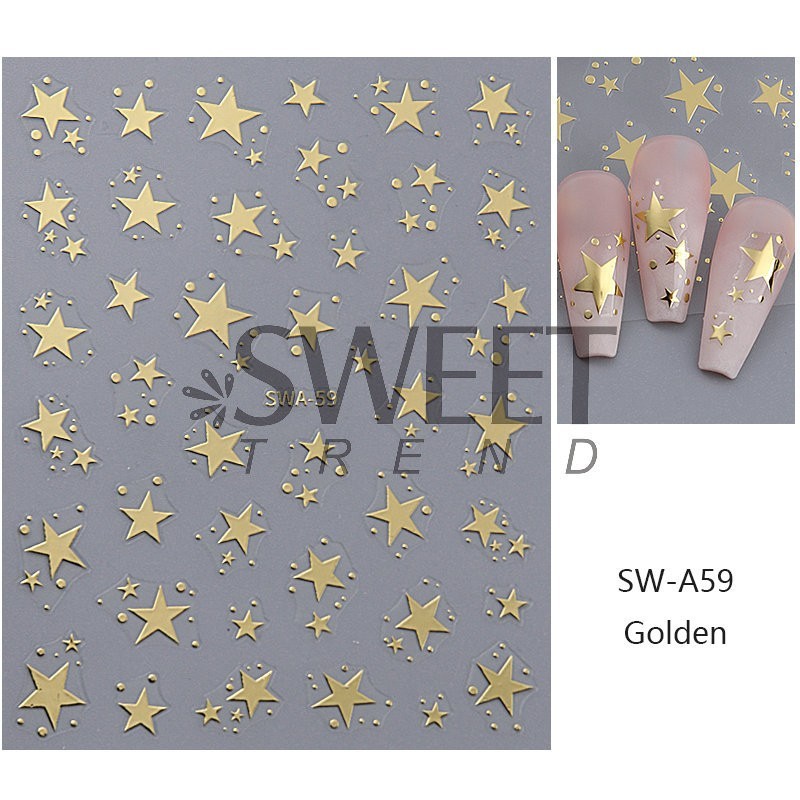Gold Silver Stars Nail Art Stickers Small Tiny star Dots 2 Colors