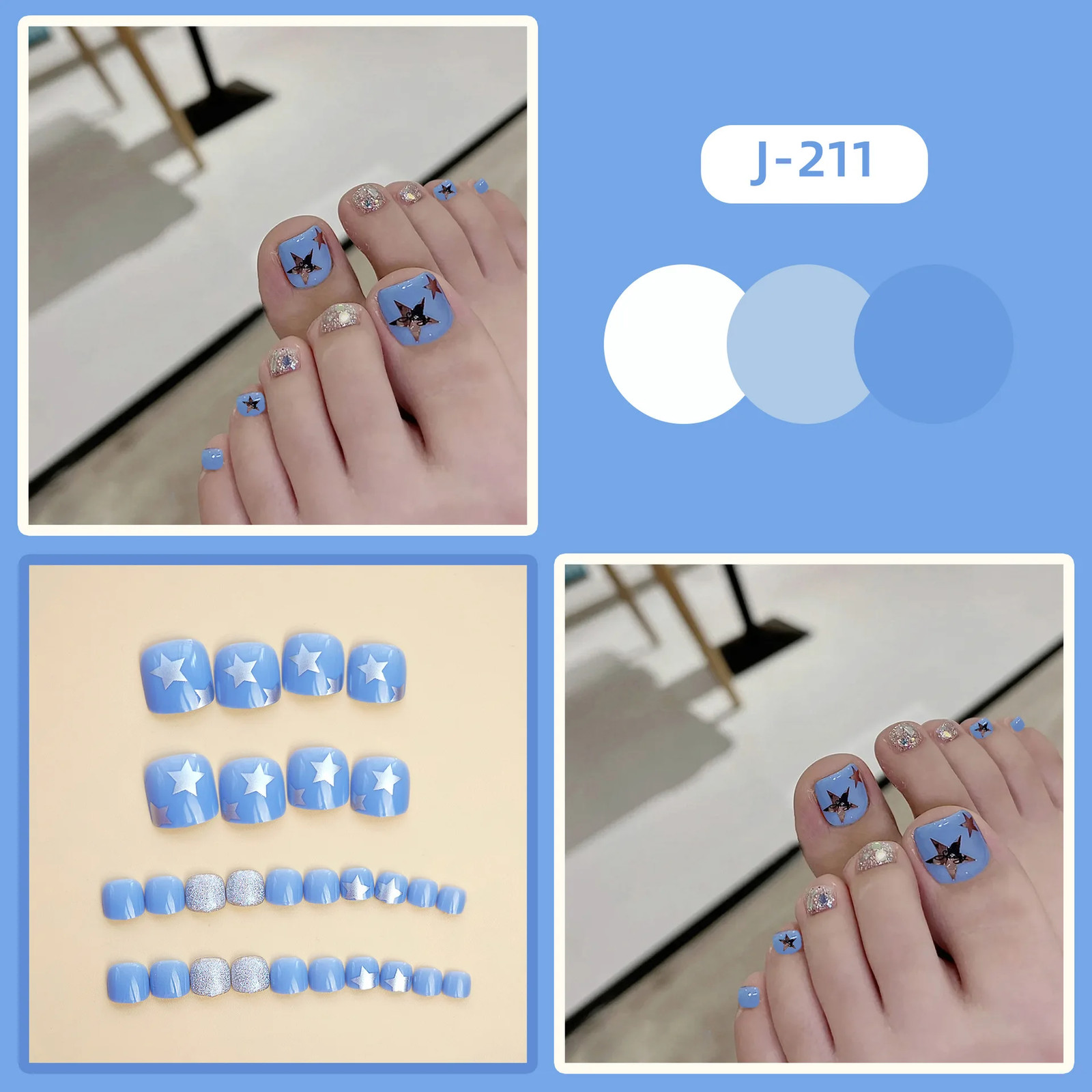 24pcs Glitter Fake Toenails Reusable Full Cover Acrylic Foot Nail Tips