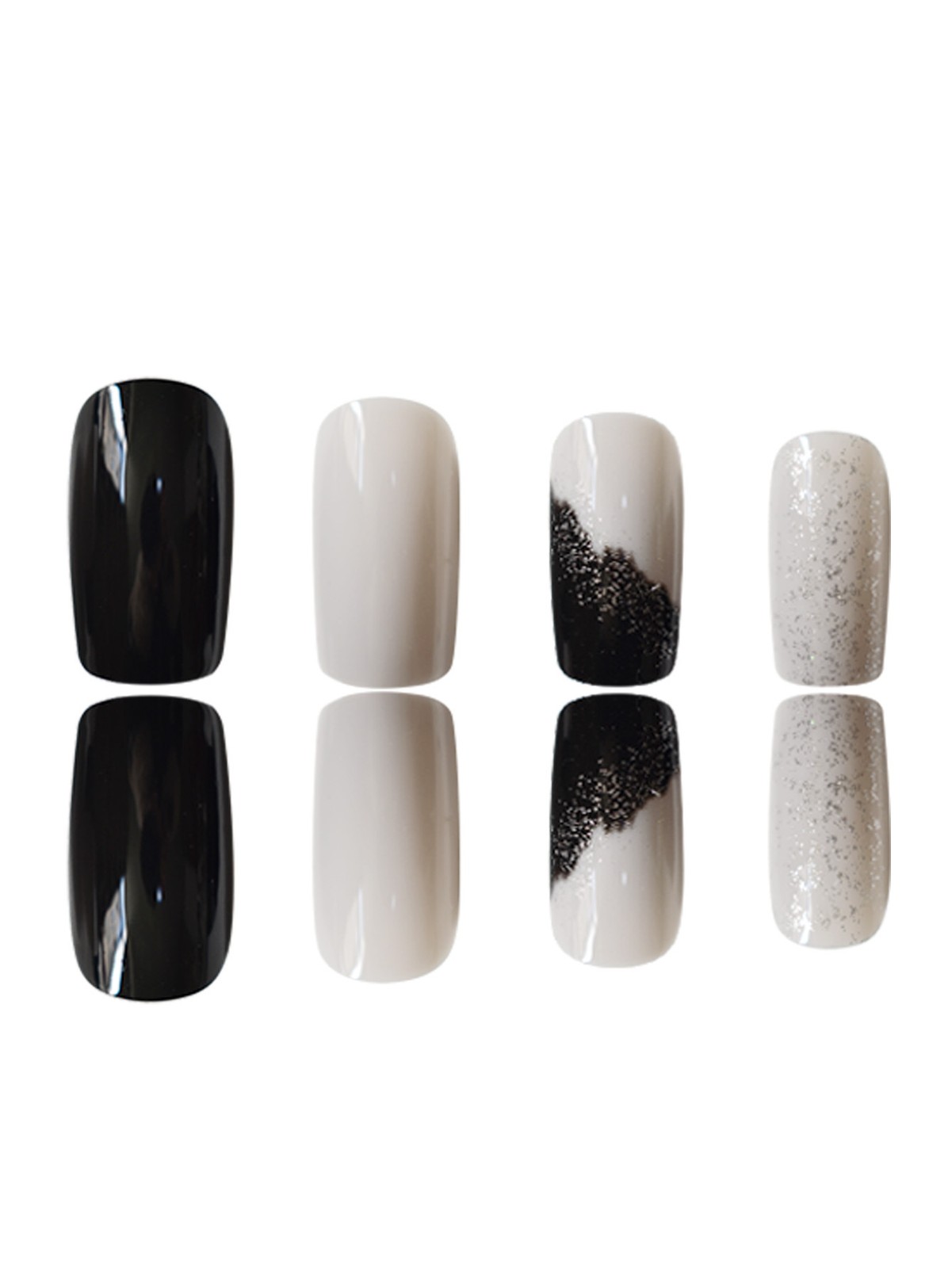 Press On Nails Ombre Glitter Color Block Square Short False Nails