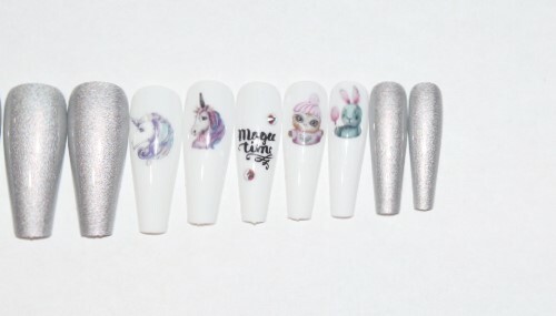 Magic time with holographic chrome and Swarovski Crystals- press on nail set