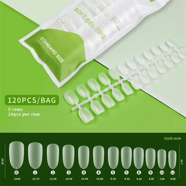 240 pcs Soft Gel Nail Tips Medium Stiletto Coffin Square Squoval Clear Pre-Buff