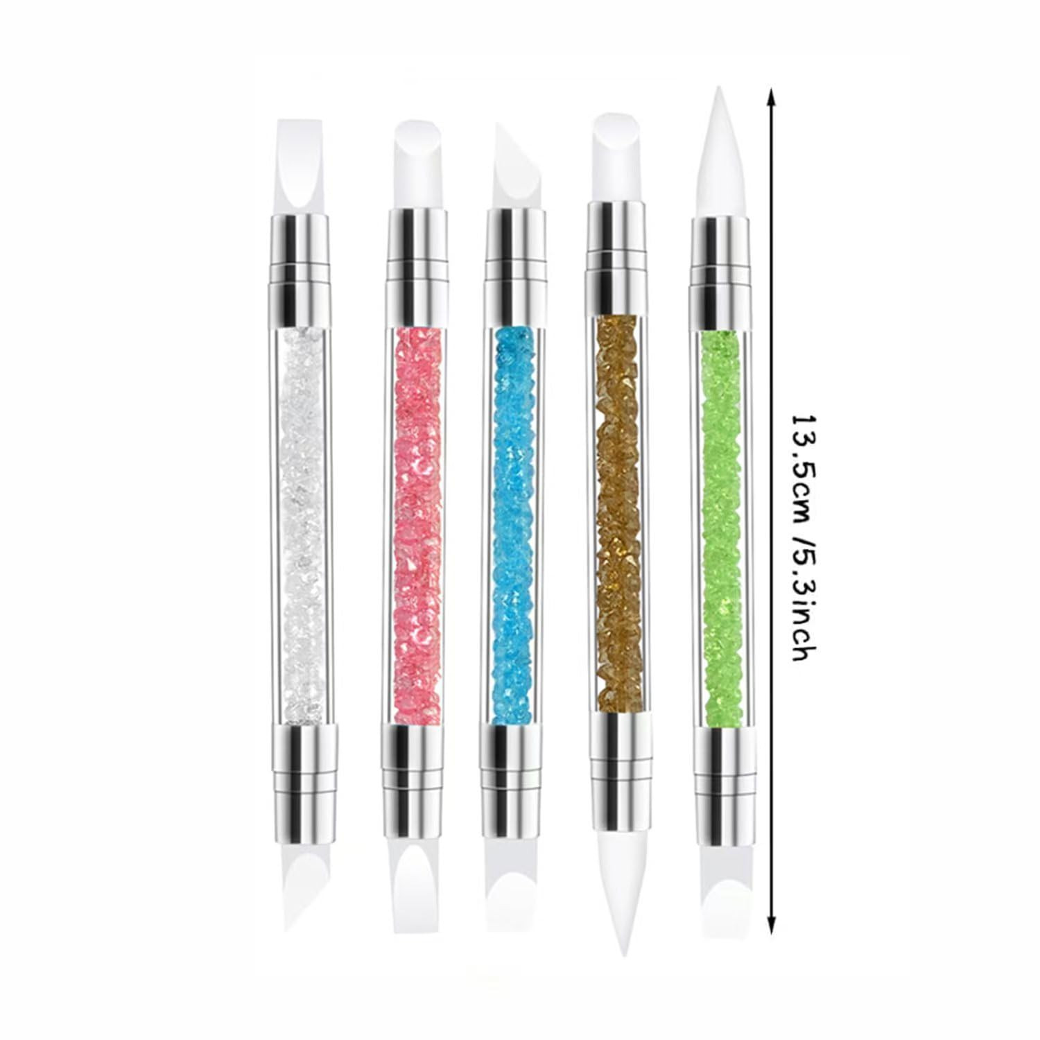 10Pcs Double Ended Nail Art Tool Set, Rhinestone Handle Nail Brushes with Ultra