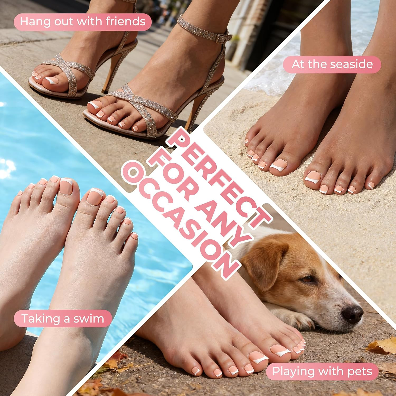 Press on Toenails, 180Pcs Sharp Square Soft Gel French Tip Toe Nail Press Ons fo