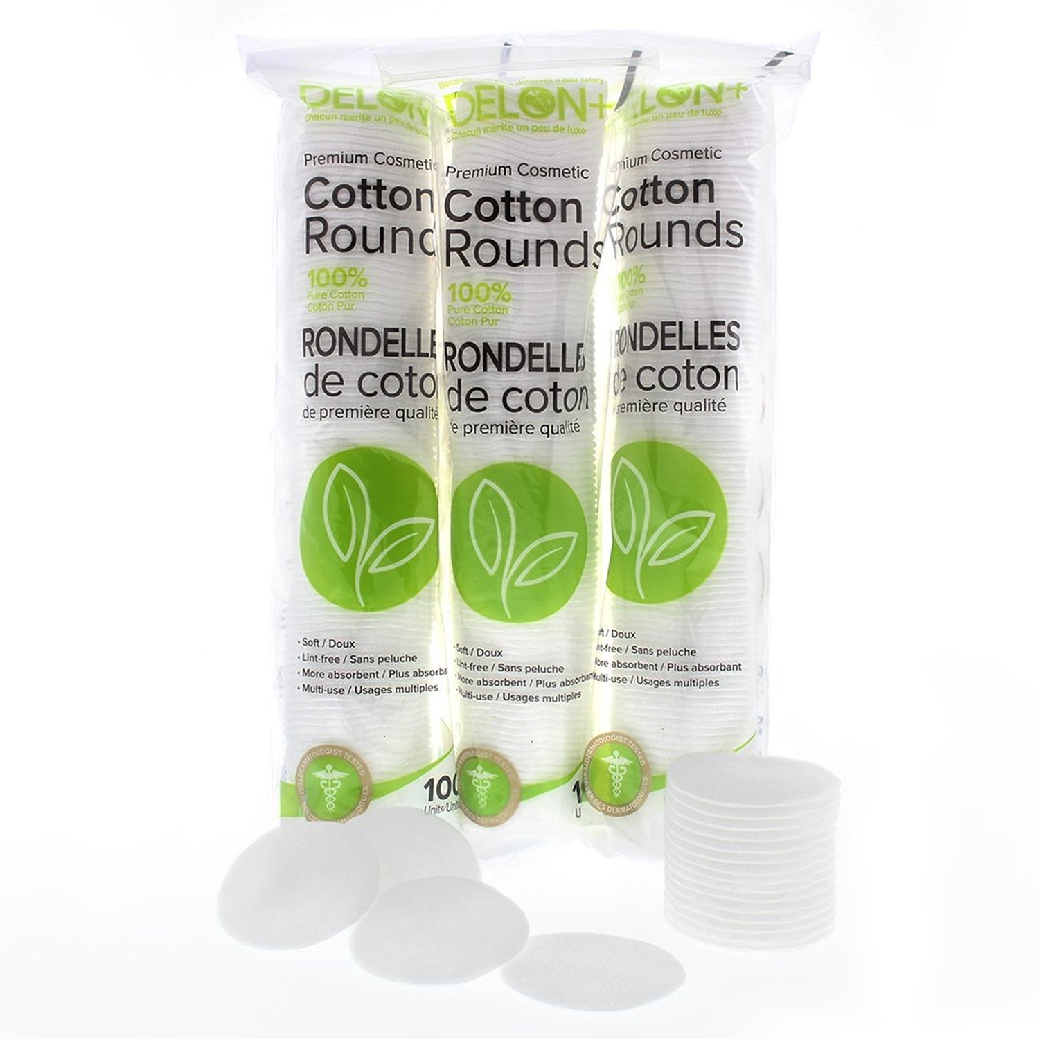 Delon Premium Dual-Sided Cotton Rounds, 100 Count (Pack of 1) – Lint-Free,