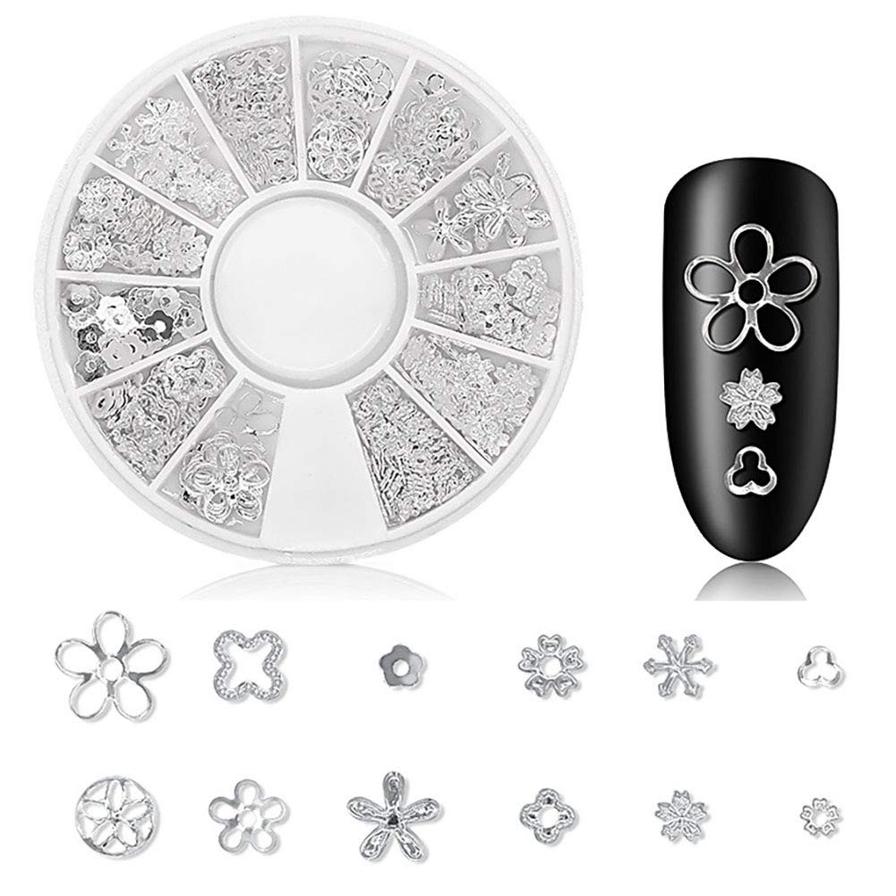 3D Nail Charms Metal Nail Art Studs Gold Nail Jewels Silver Hollow Star Moon She